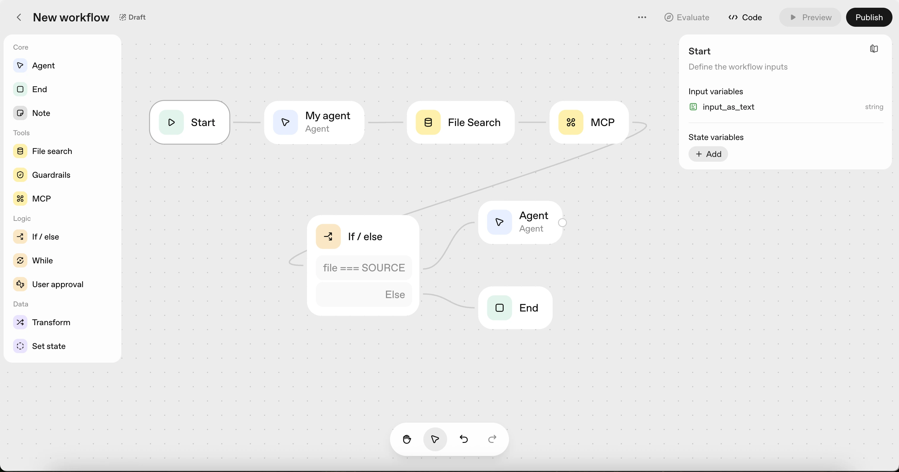 OpenAI Agent Builder interface screen