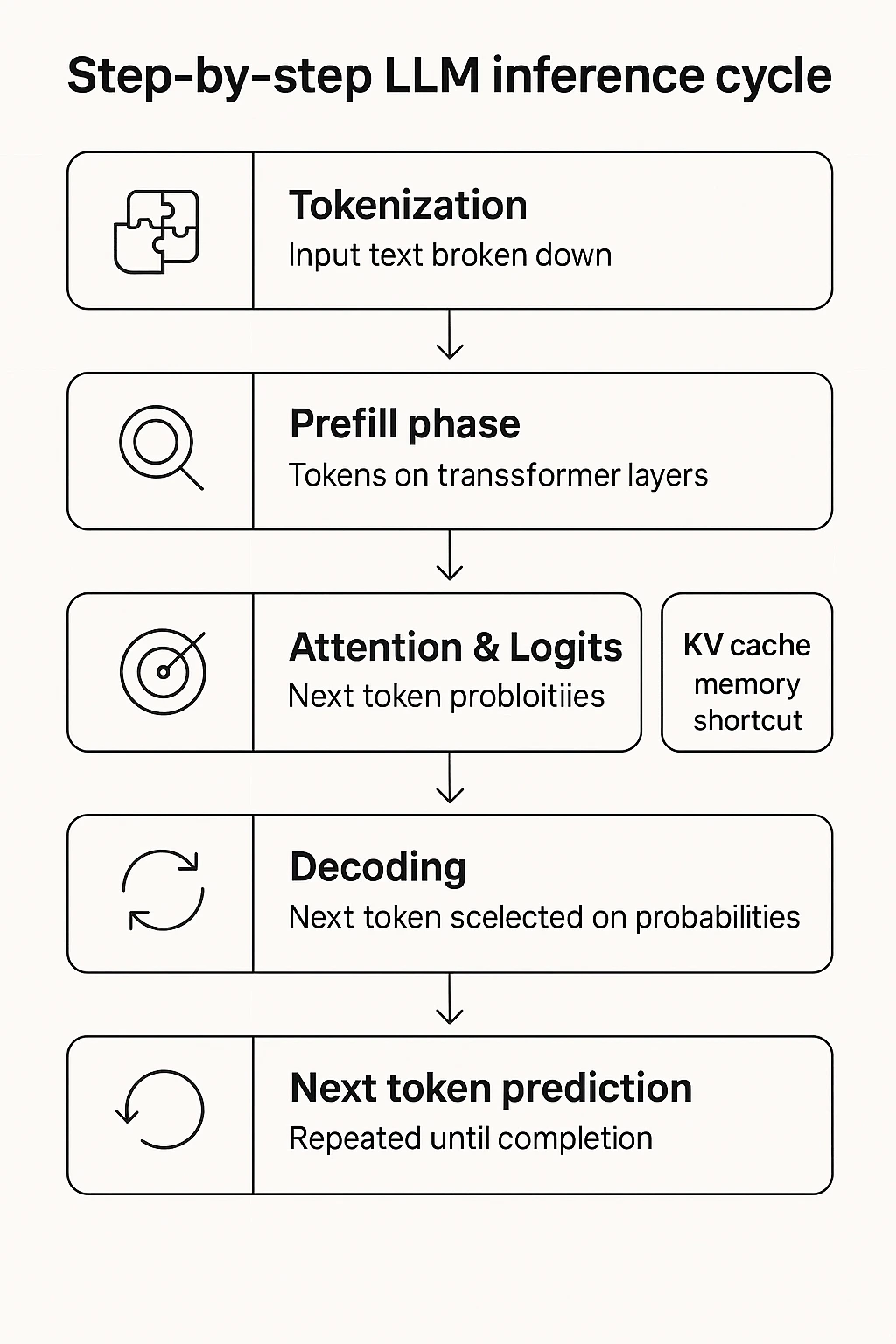 Step-by-step LLM inference cycle